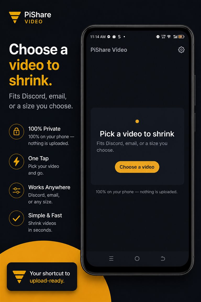 Home screen: Pick a video to shrink, with one gold Choose a video button
